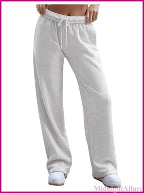 Wide Leg Sweatpants High Waist Drawstring Pockets Lounge Gym
